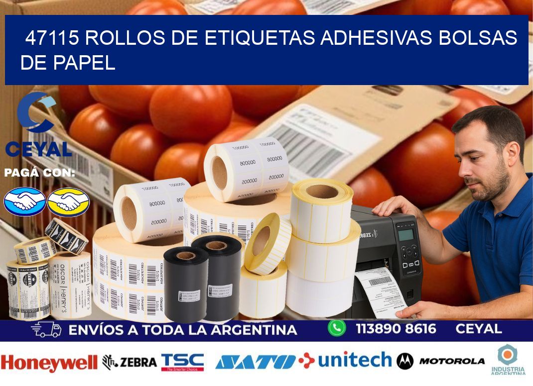 47115 rollos de etiquetas adhesivas bolsas de papel