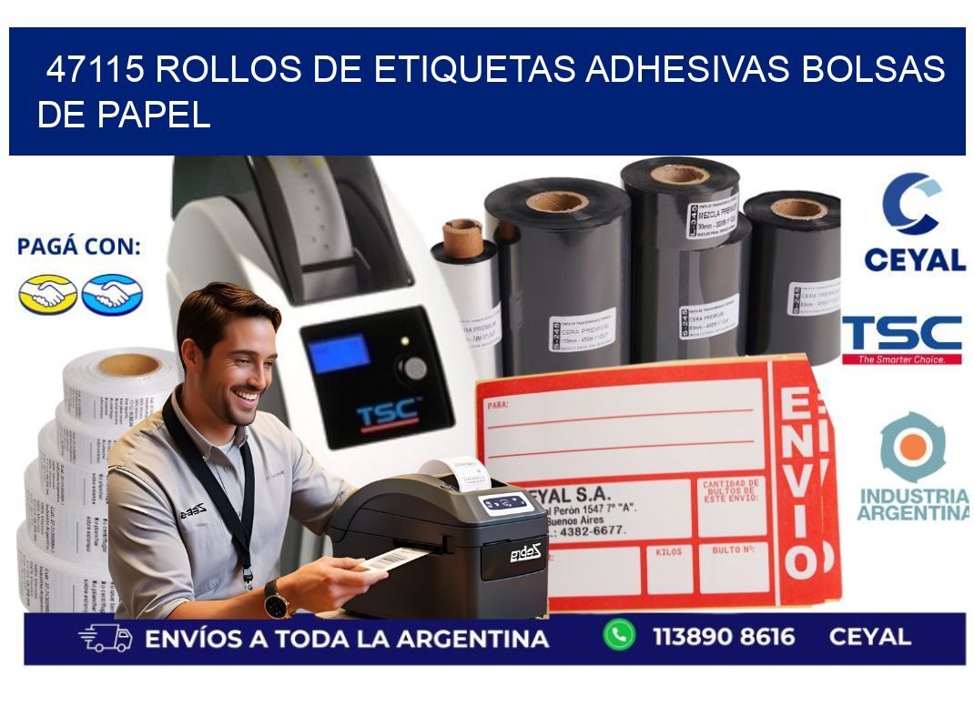47115 rollos de etiquetas adhesivas bolsas de papel