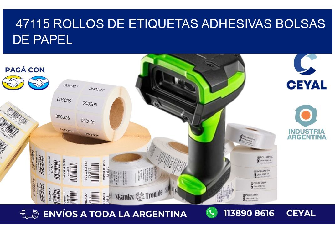 47115 rollos de etiquetas adhesivas bolsas de papel