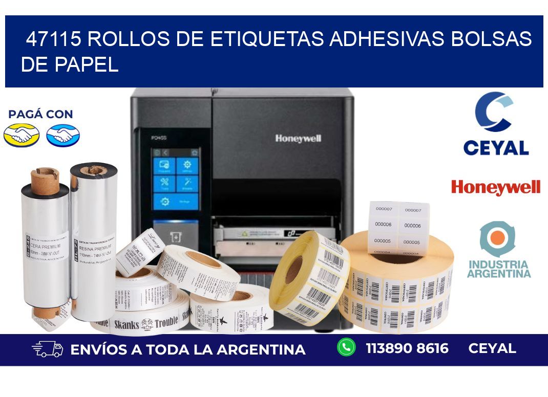 47115 rollos de etiquetas adhesivas bolsas de papel