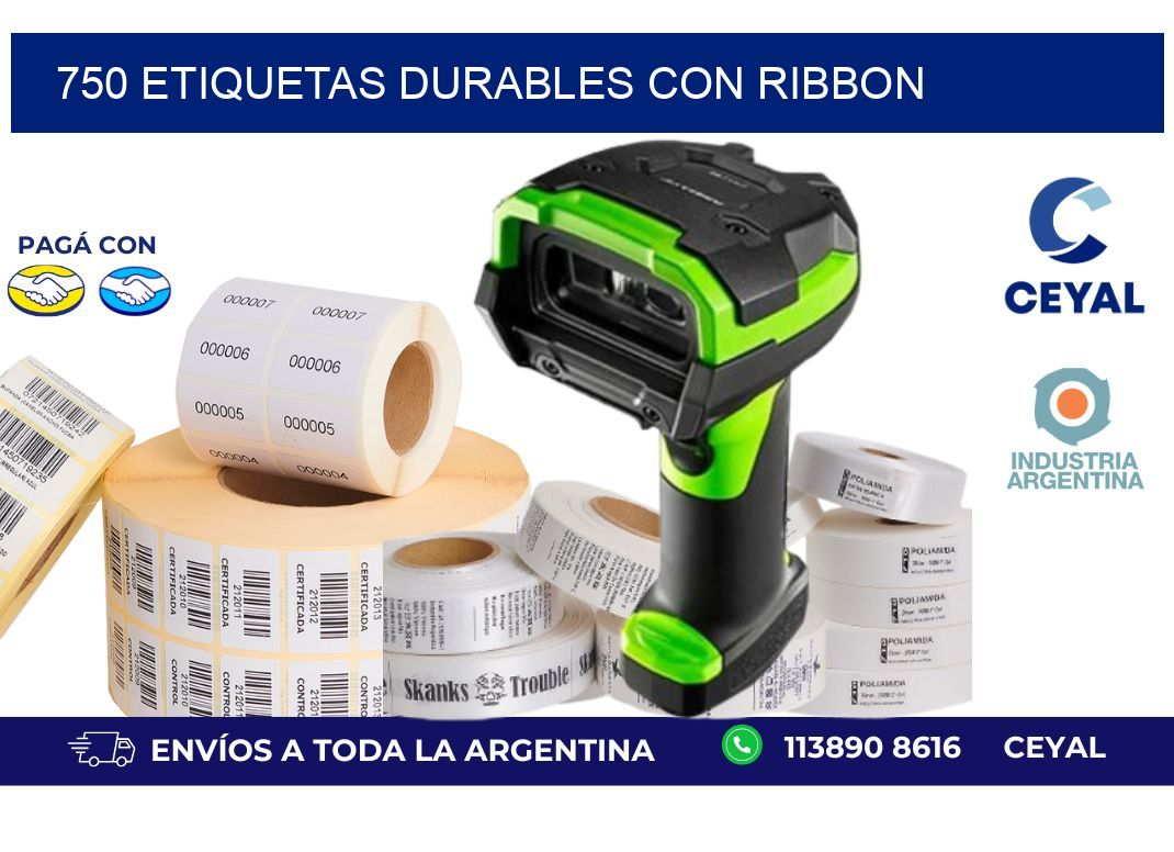 750 etiquetas durables con ribbon