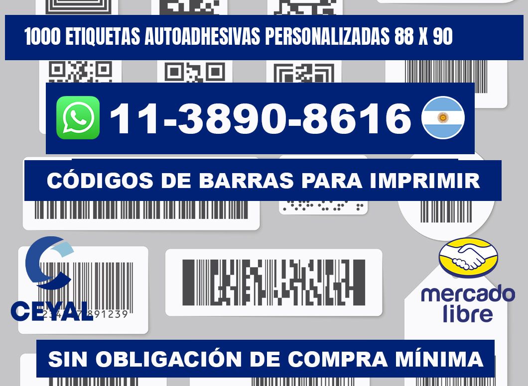 1000 Etiquetas autoadhesivas personalizadas 88 x 90
