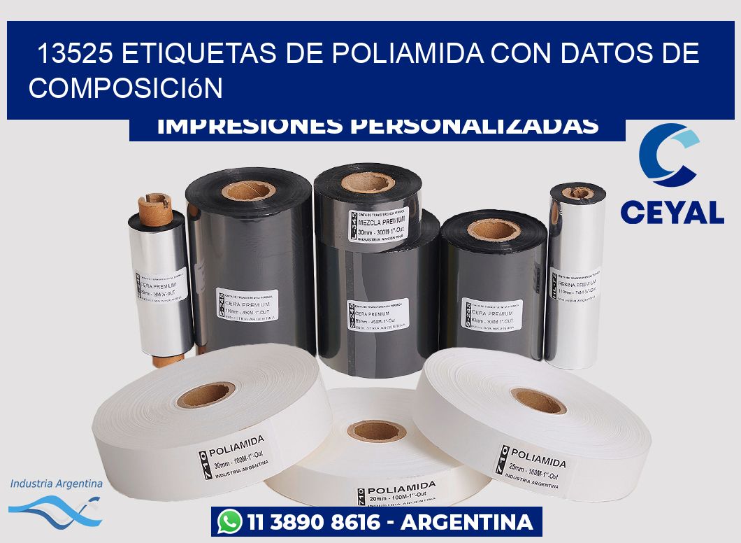 13525 Etiquetas de poliamida con datos de composición