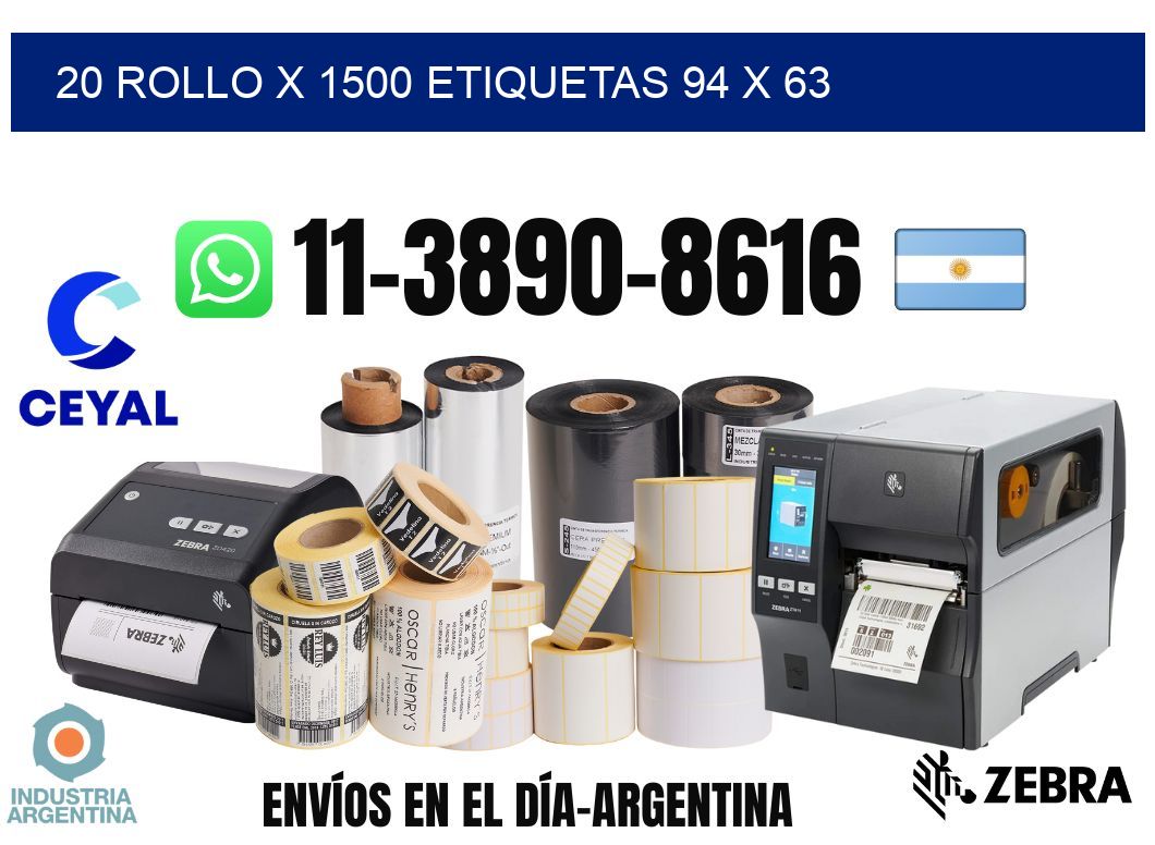 20 rollo x 1500 etiquetas 94 x 63