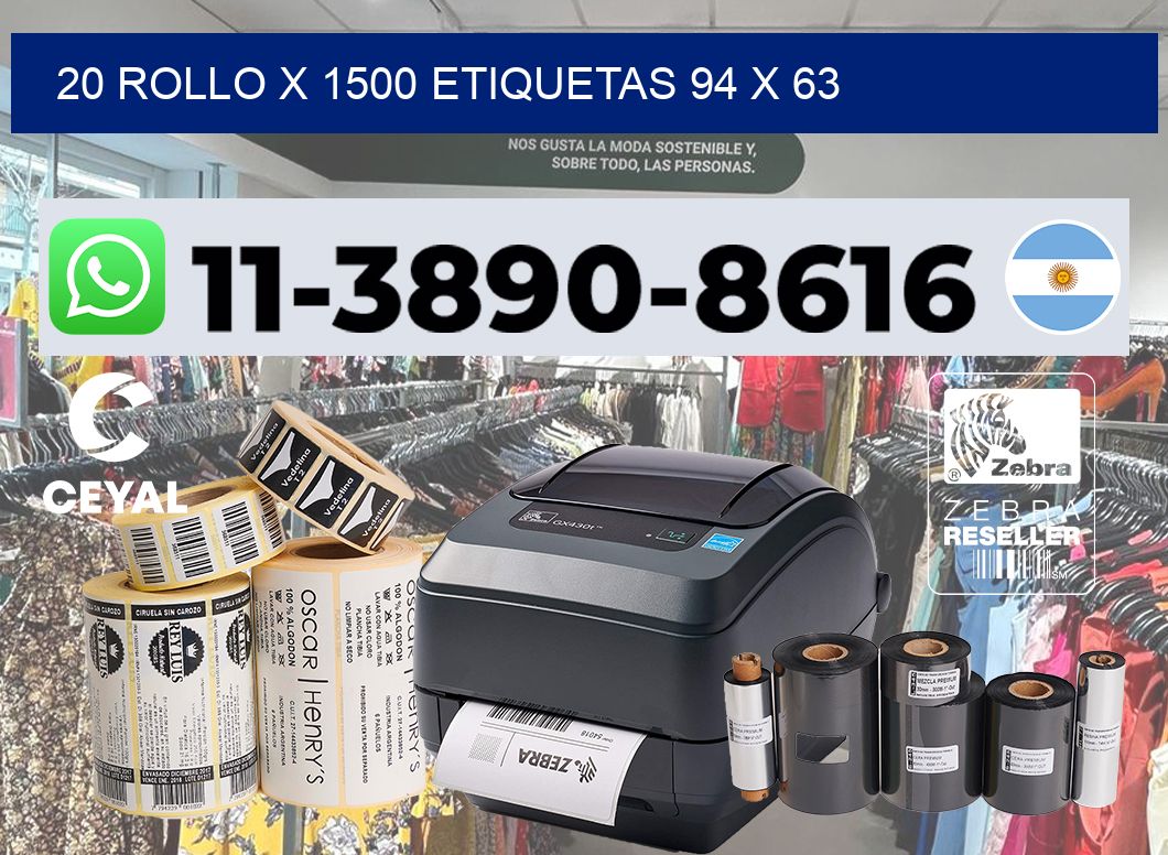 20 rollo x 1500 etiquetas 94 x 63