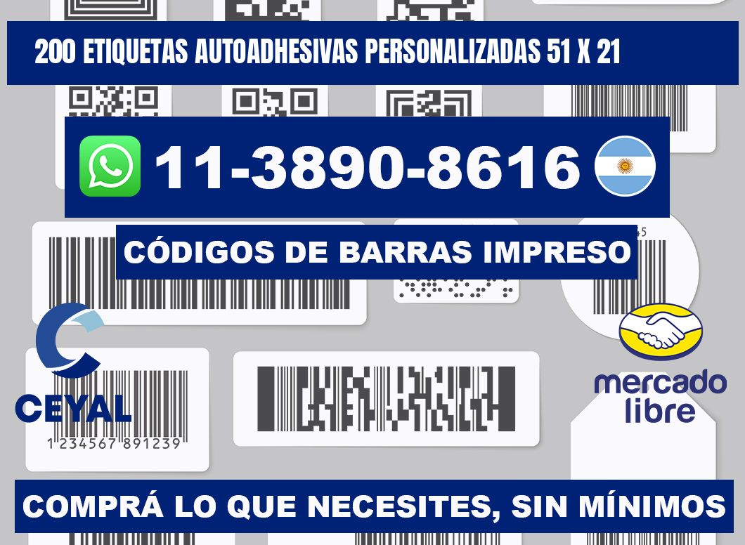 200 Etiquetas autoadhesivas personalizadas 51 x 21