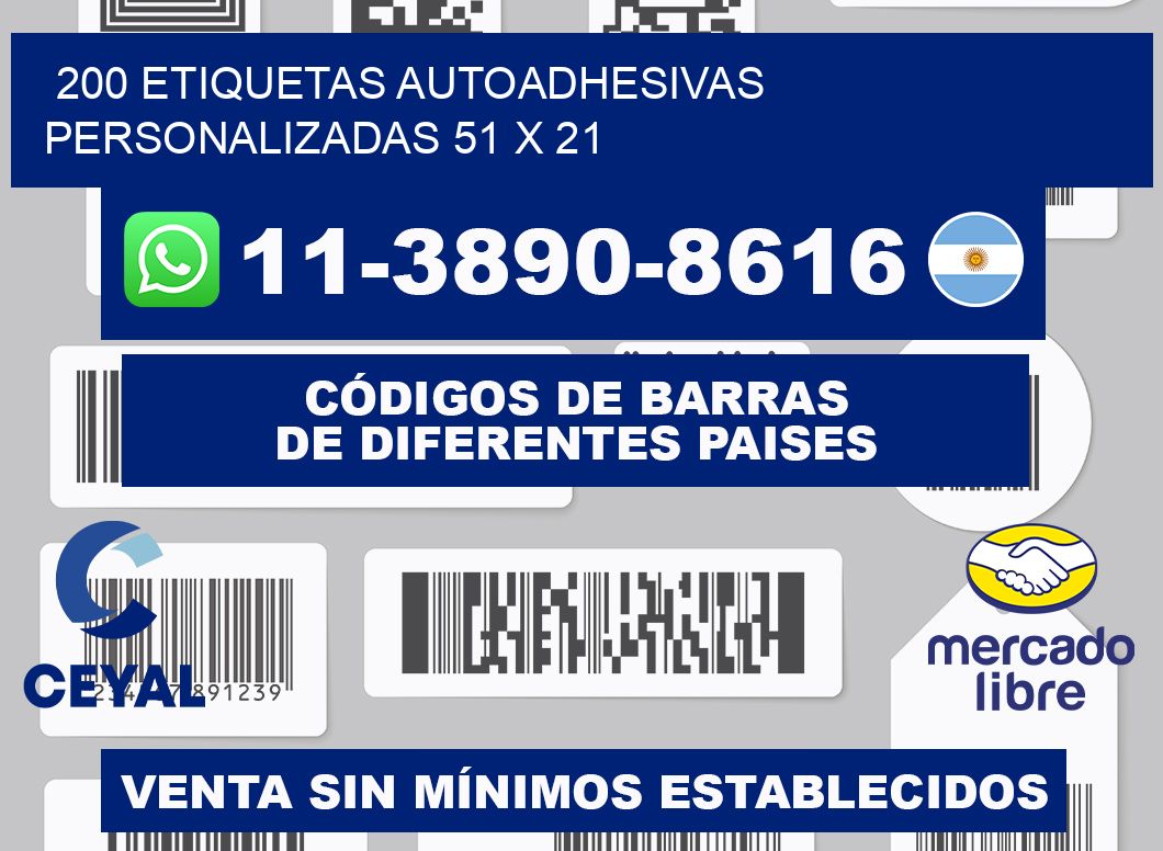 200 Etiquetas autoadhesivas personalizadas 51 x 21