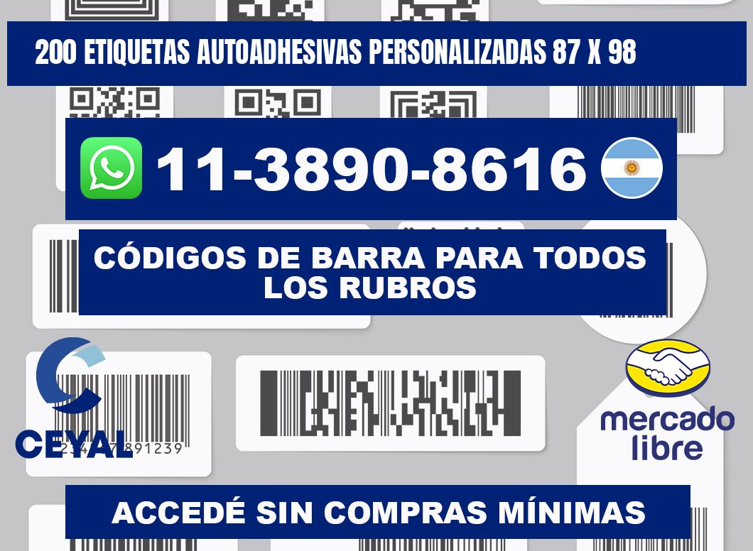 200 Etiquetas autoadhesivas personalizadas 87 x 98