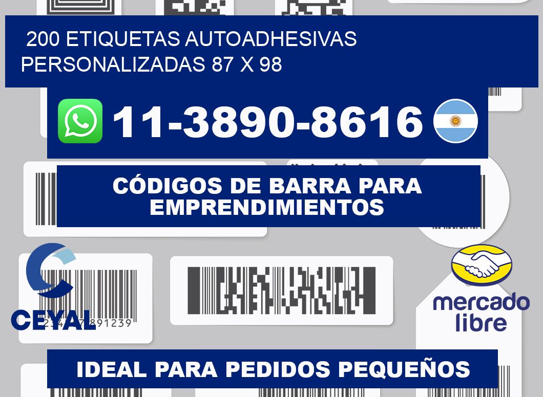 200 Etiquetas autoadhesivas personalizadas 87 x 98
