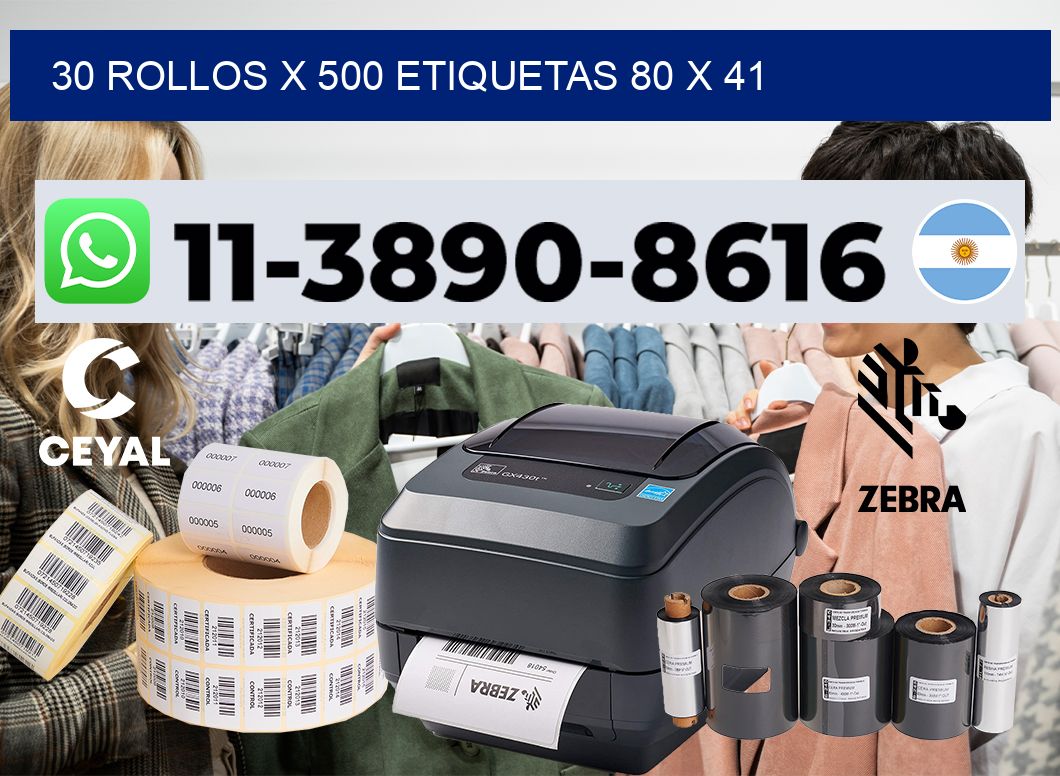 30 rollos x 500 etiquetas 80 x 41