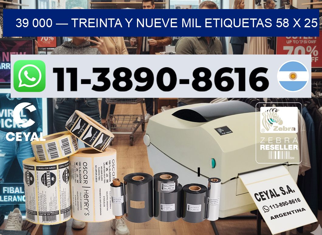 39 000 — treinta y nueve mil etiquetas 58 x 25