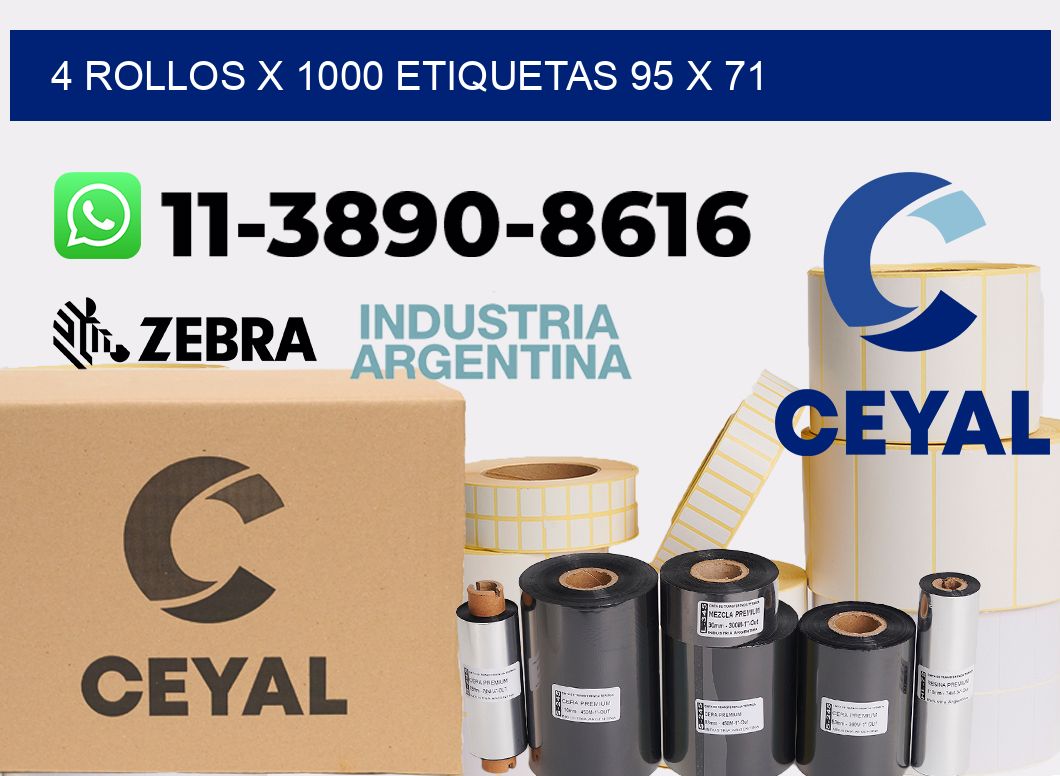 4 rollos x 1000 etiquetas 95 x 71