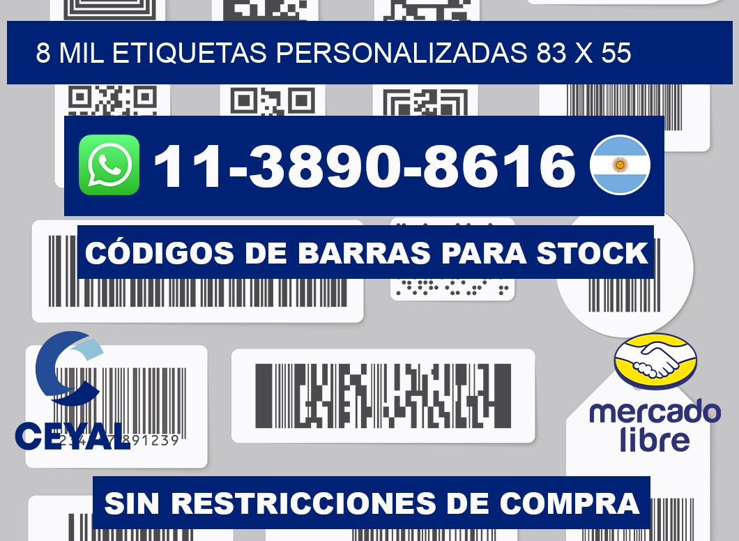 8 mil etiquetas personalizadas 83 x 55