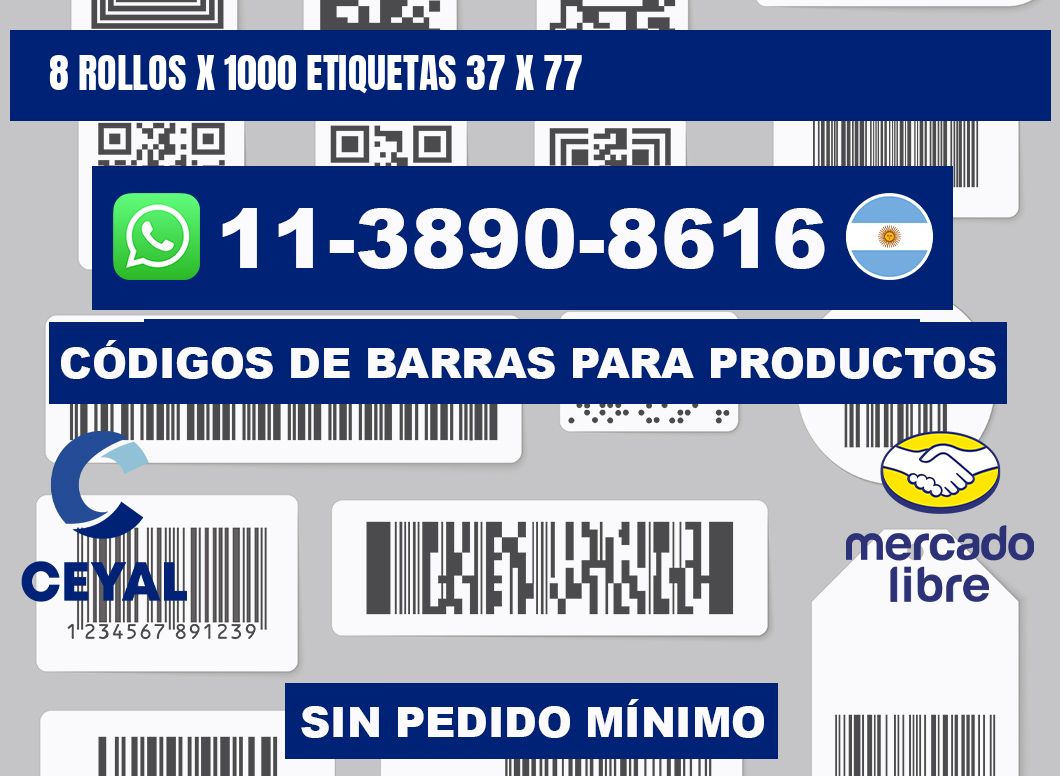 8 rollos x 1000 etiquetas 37 x 77