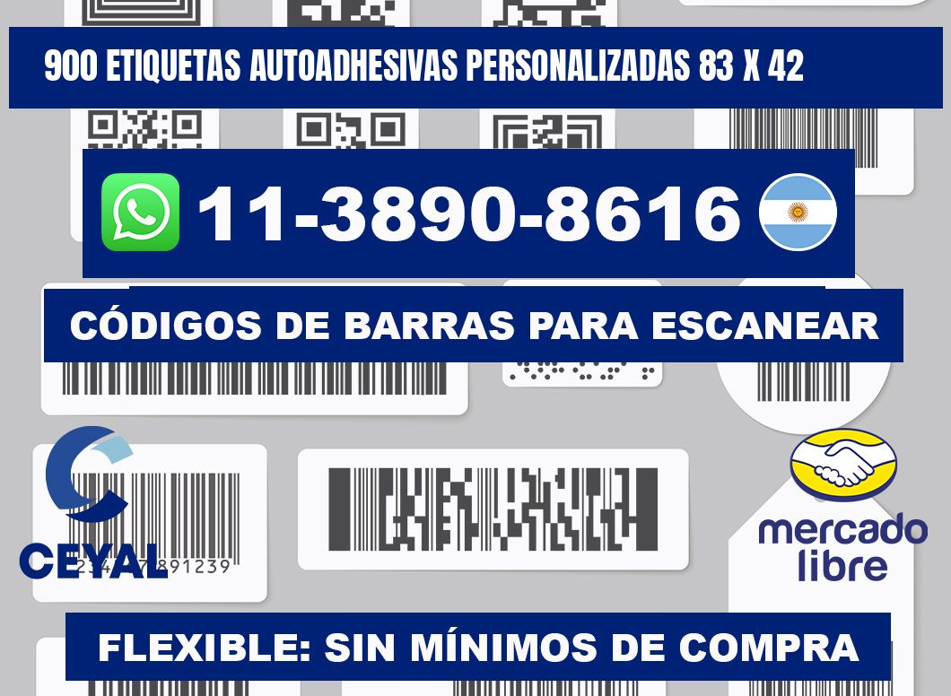 900 Etiquetas autoadhesivas personalizadas 83 x 42