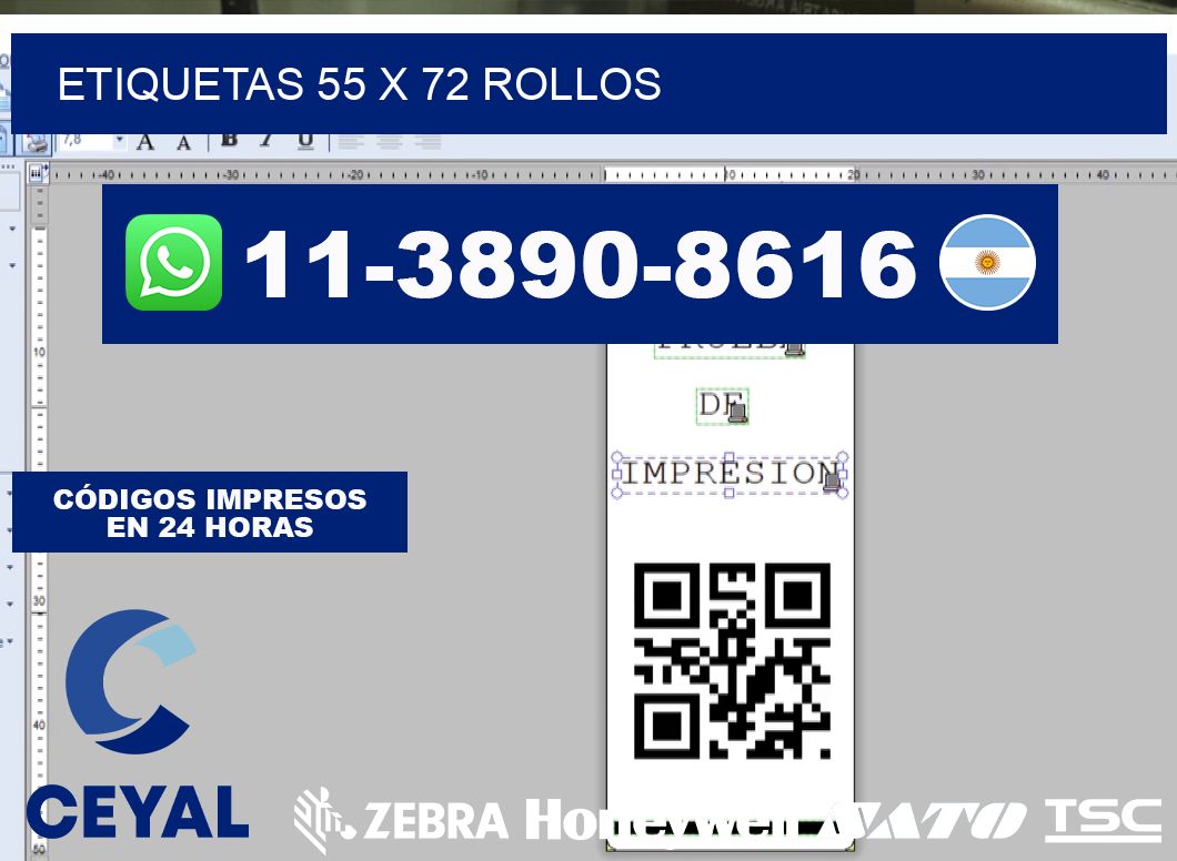 etiquetas 55 x 72 rollos