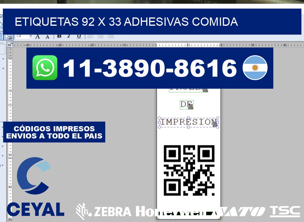 etiquetas 92 x 33 adhesivas comida