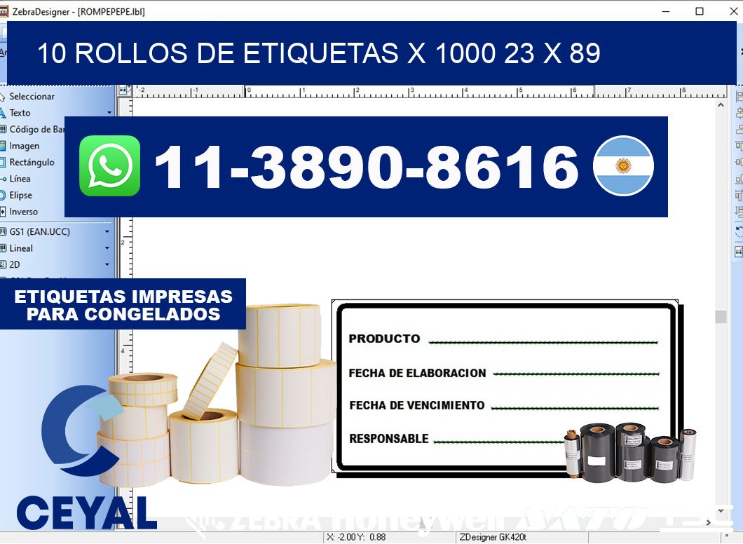 10 rollos de etiquetas x 1000 23 x 89