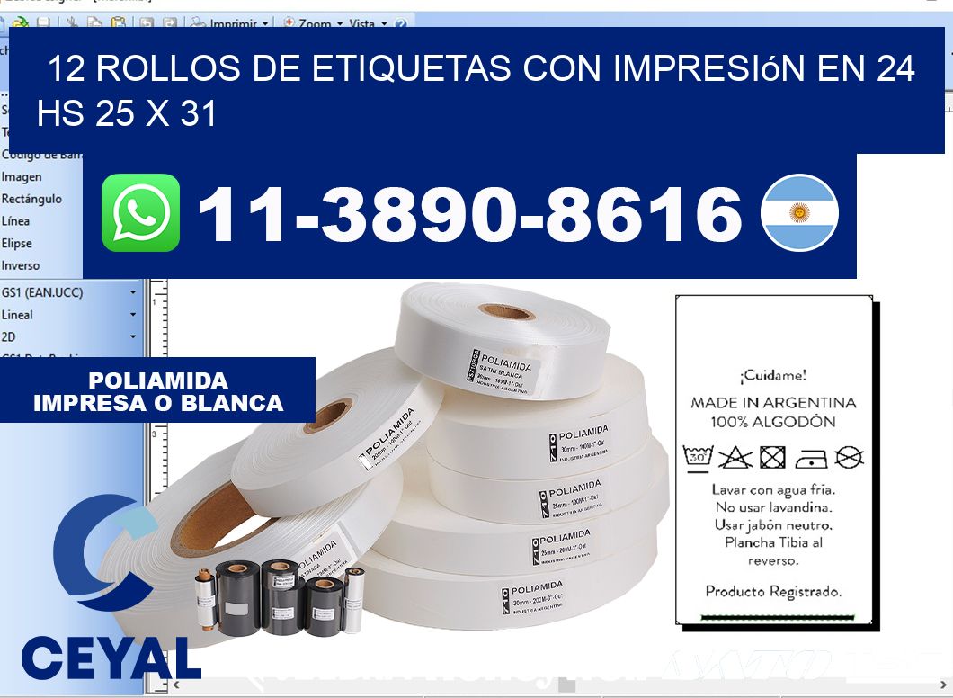 12 rollos de etiquetas con impresión en 24 hs 25 x 31