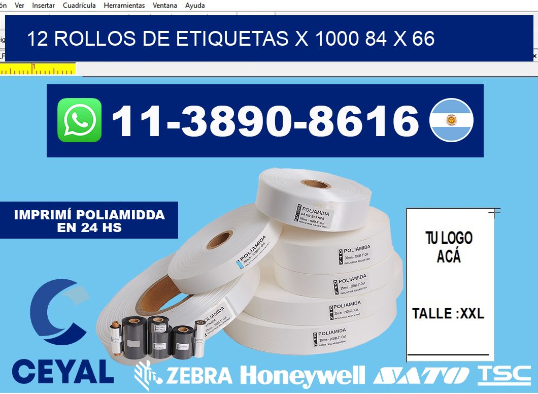 12 rollos de etiquetas x 1000 84 x 66