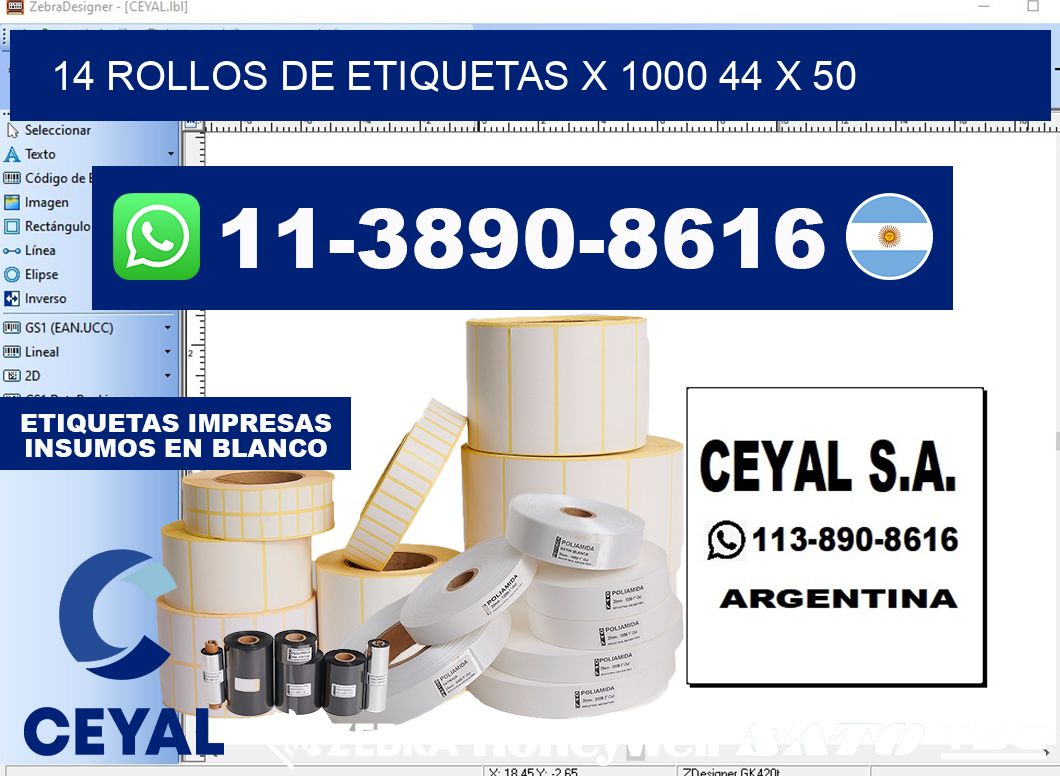 14 rollos de etiquetas x 1000 44 x 50