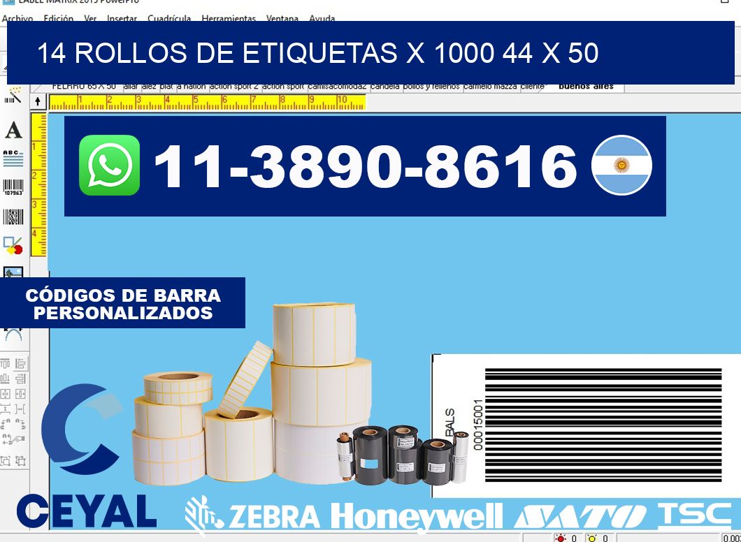 14 rollos de etiquetas x 1000 44 x 50