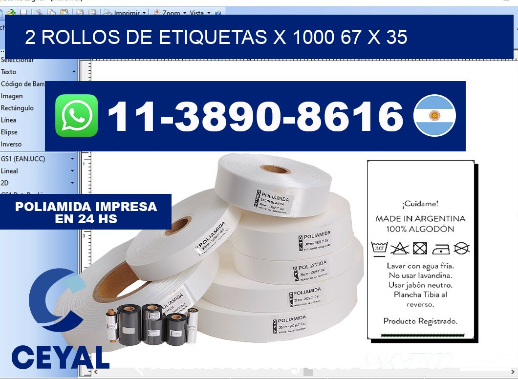 2 rollos de etiquetas x 1000 67 x 35