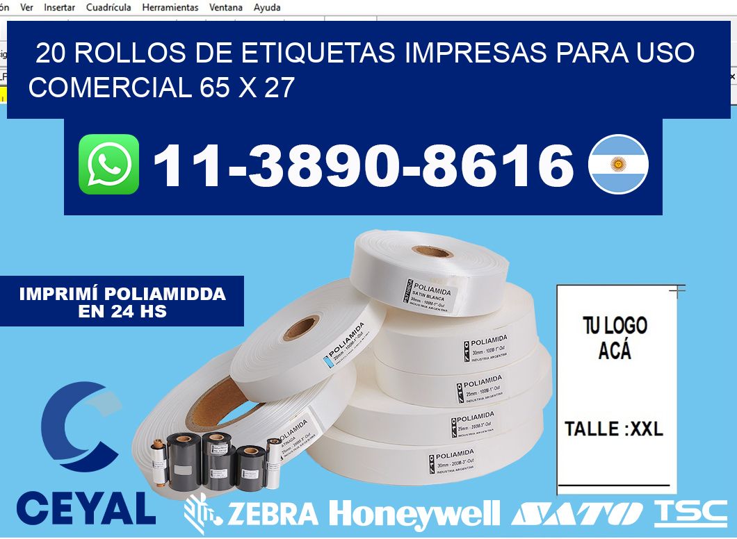 20 rollos de etiquetas impresas para uso comercial 65 x 27