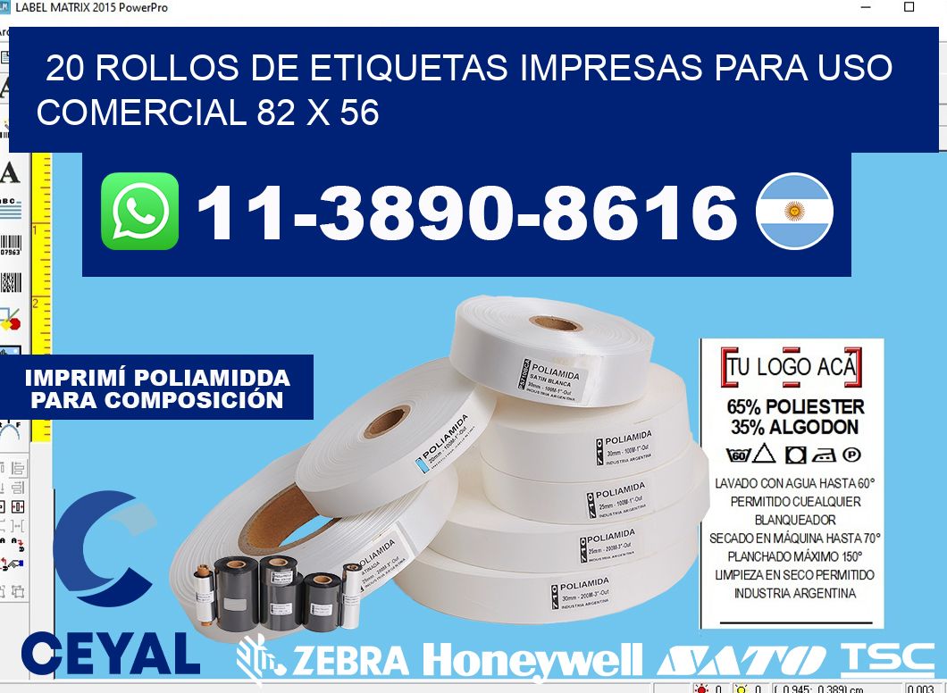 20 rollos de etiquetas impresas para uso comercial 82 x 56