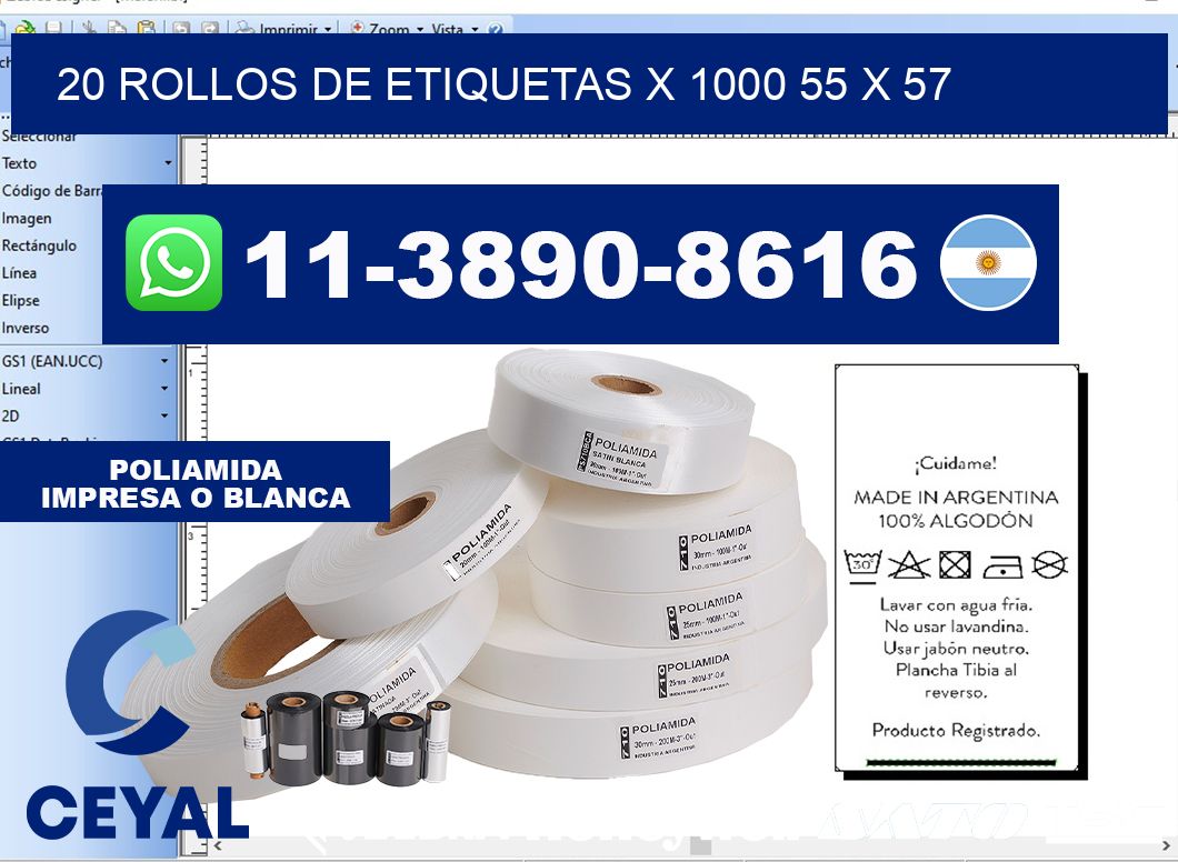 20 rollos de etiquetas x 1000 55 x 57