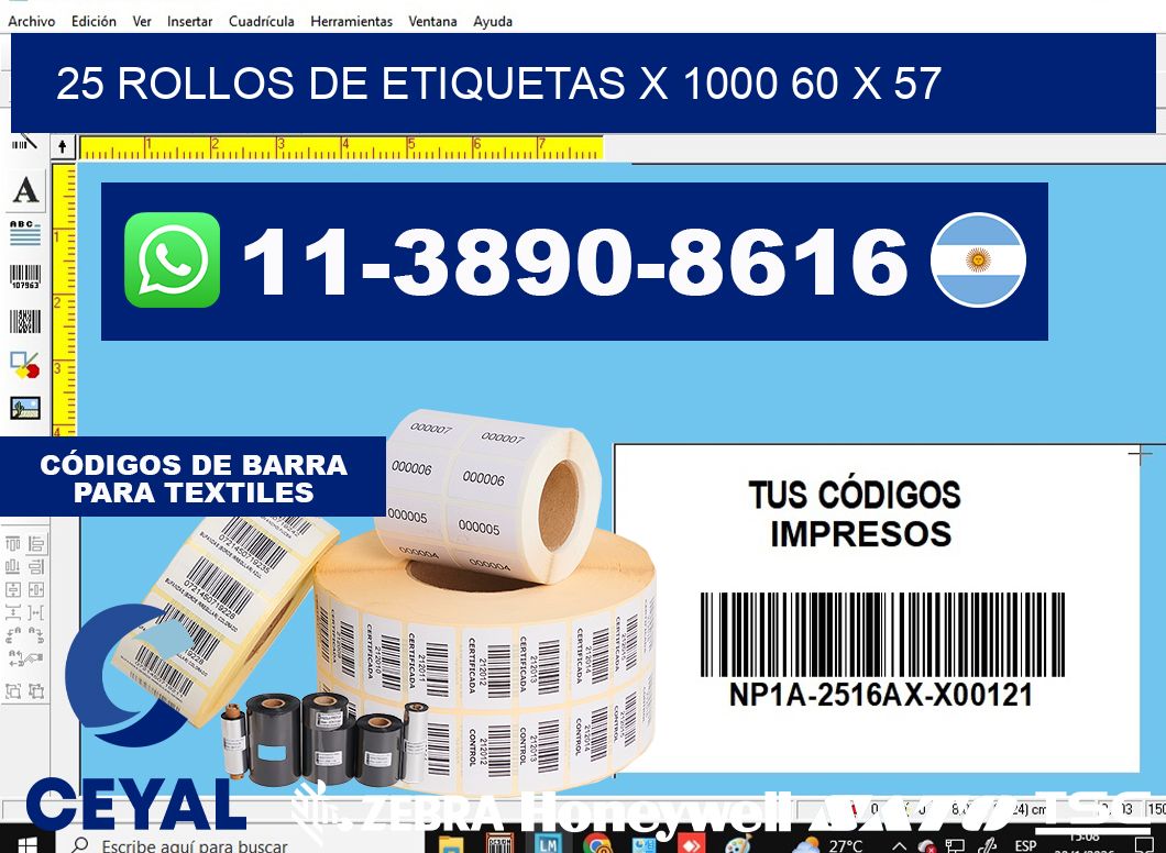 25 rollos de etiquetas x 1000 60 x 57