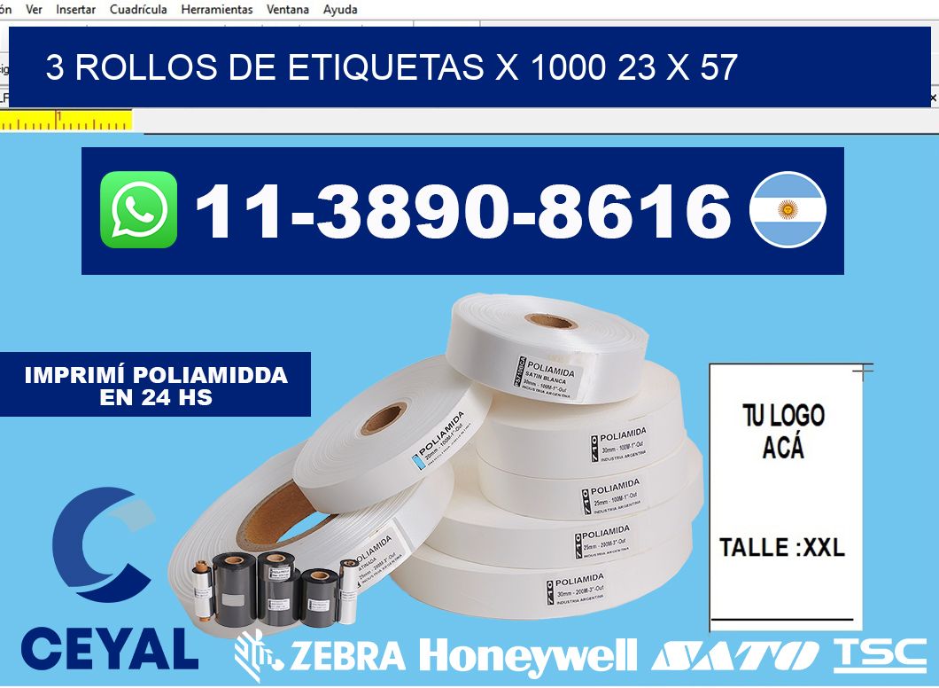 3 rollos de etiquetas x 1000 23 x 57