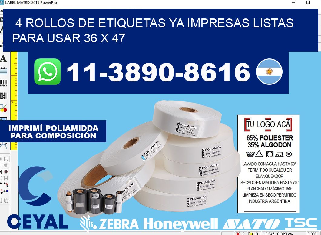 4 rollos de etiquetas ya impresas listas para usar 36 x 47