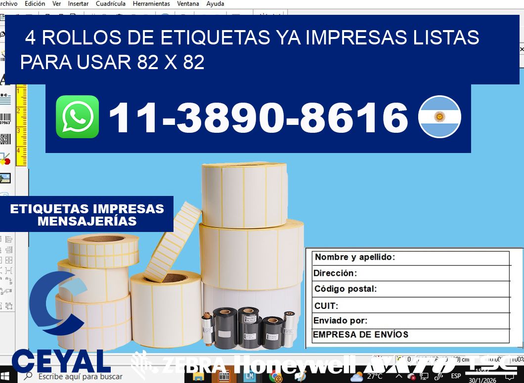 4 rollos de etiquetas ya impresas listas para usar 82 x 82