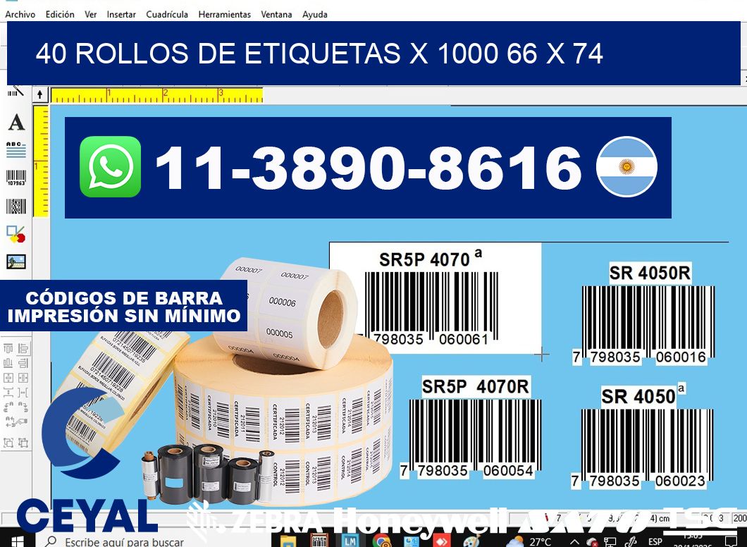 40 rollos de etiquetas x 1000 66 x 74