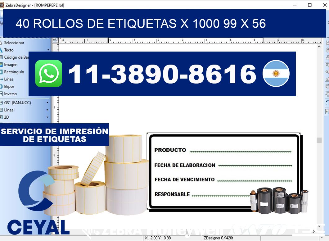 40 rollos de etiquetas x 1000 99 x 56
