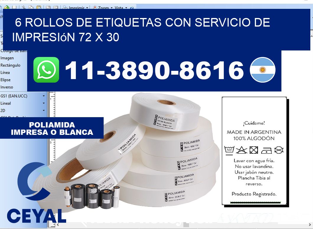 6 rollos de etiquetas con servicio de impresión 72 x 30