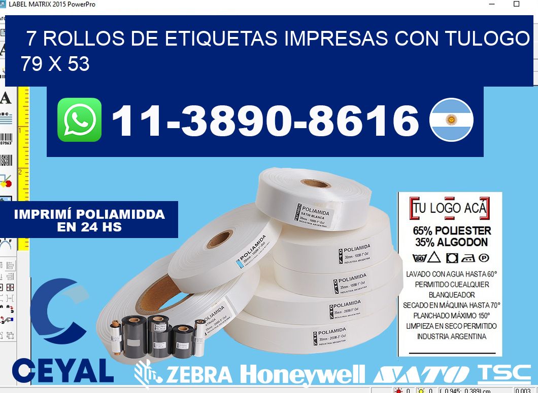 7 rollos de etiquetas impresas con tulogo 79 x 53