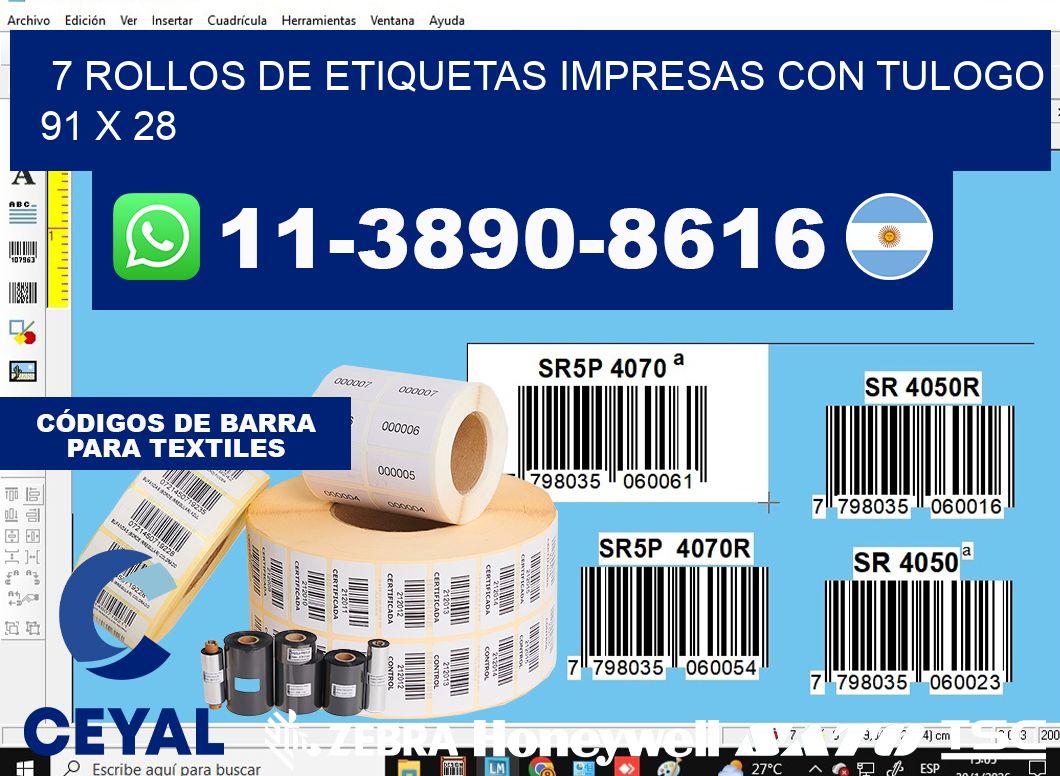 7 rollos de etiquetas impresas con tulogo 91 x 28