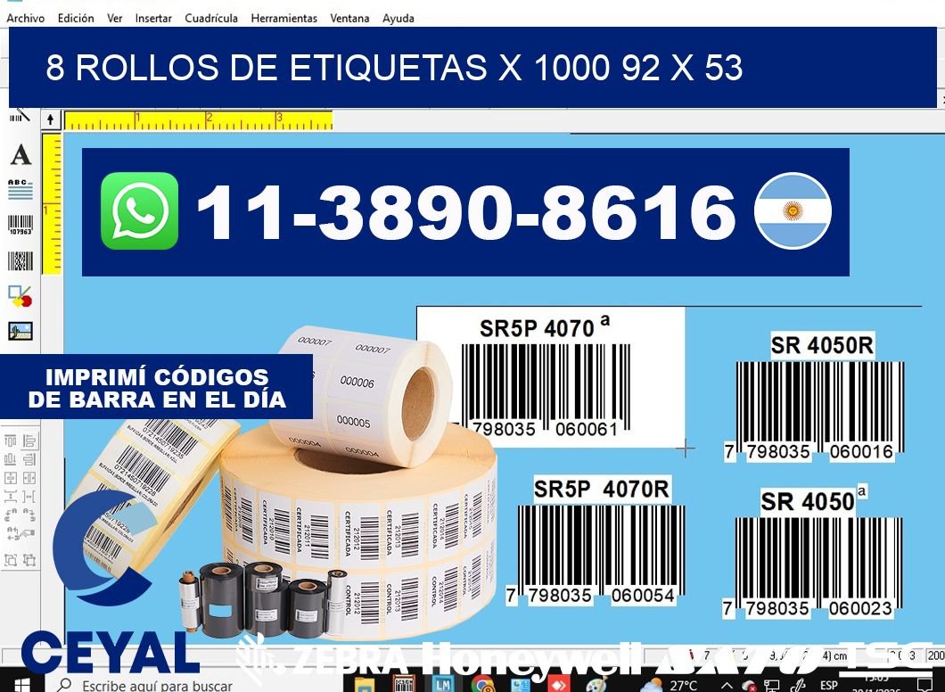 8 rollos de etiquetas x 1000 92 x 53
