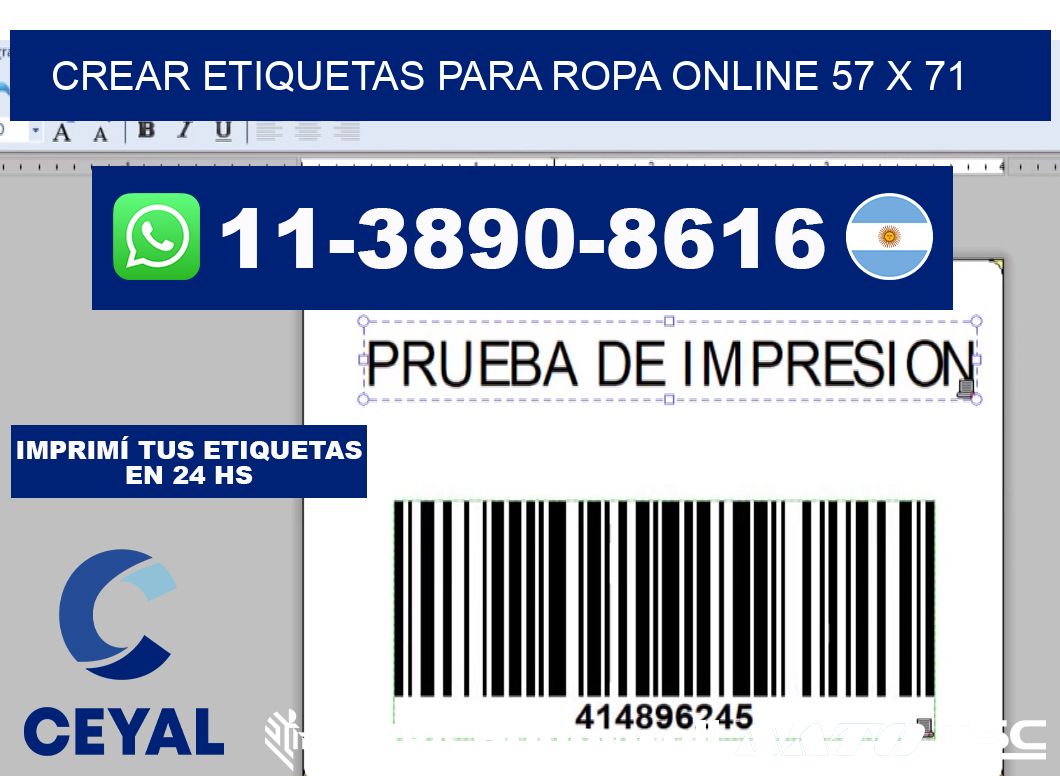 Crear etiquetas para ropa online 57 x 71