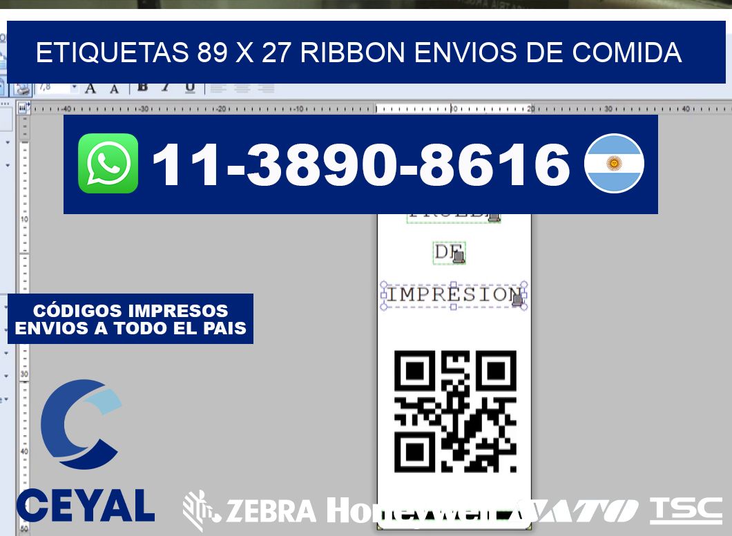 etiquetas 89 x 27 ribbon envios de comida