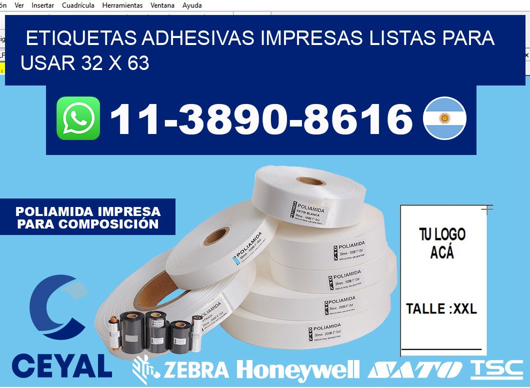 etiquetas adhesivas impresas listas para usar 32 x 63