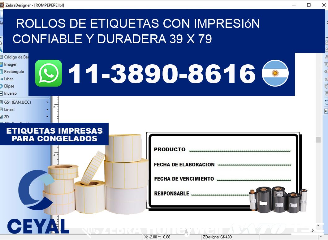 rollos de etiquetas con impresión confiable y duradera 39 x 79