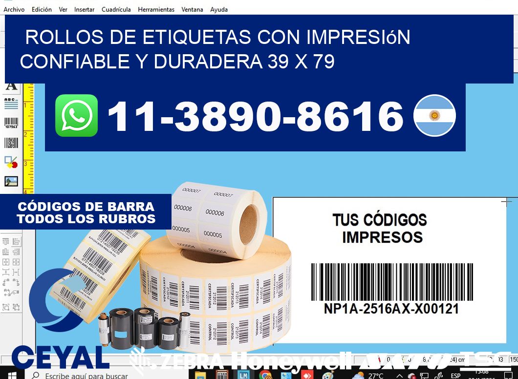 rollos de etiquetas con impresión confiable y duradera 39 x 79