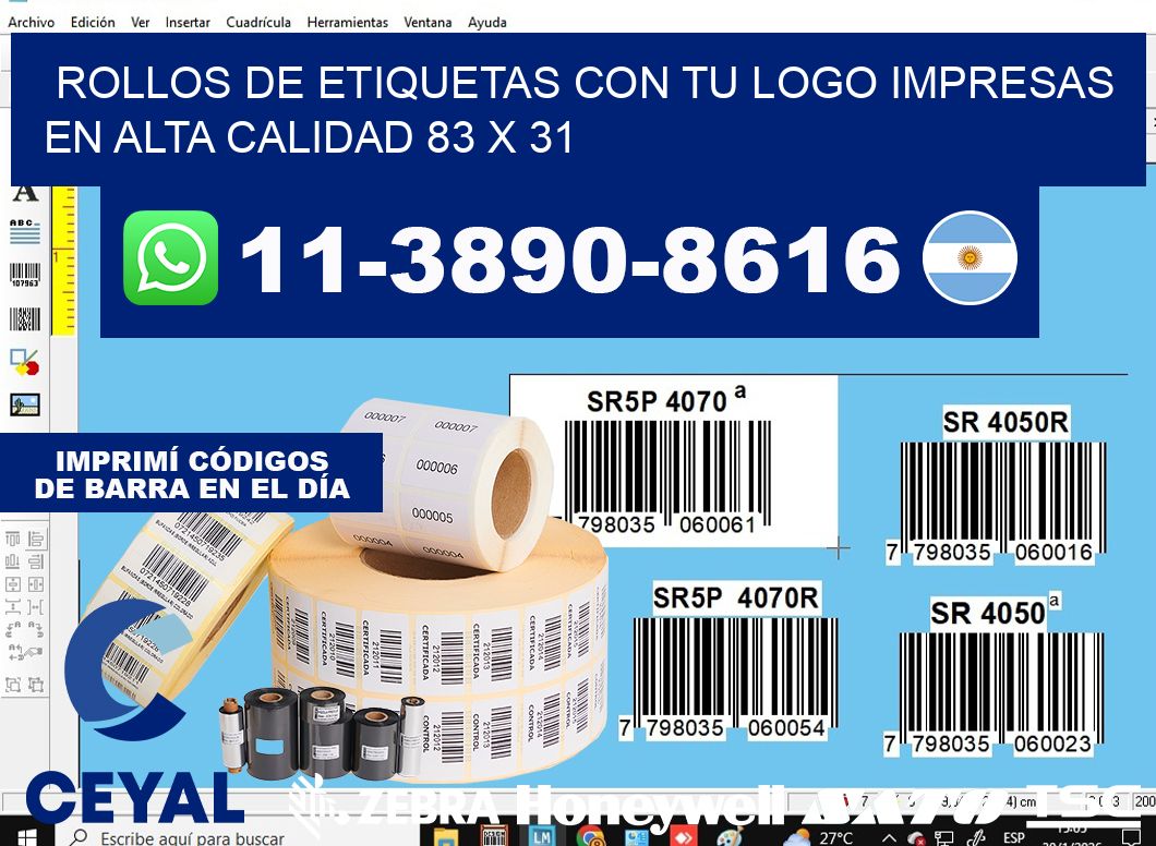 rollos de etiquetas con tu logo impresas en alta calidad 83 x 31