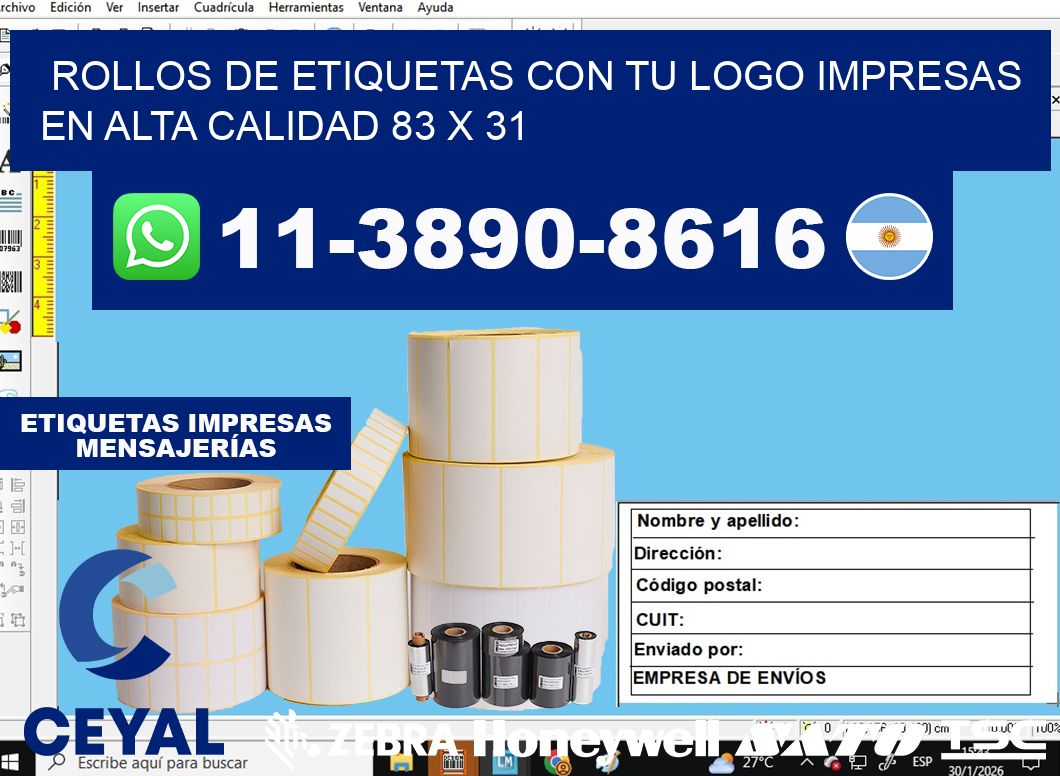rollos de etiquetas con tu logo impresas en alta calidad 83 x 31