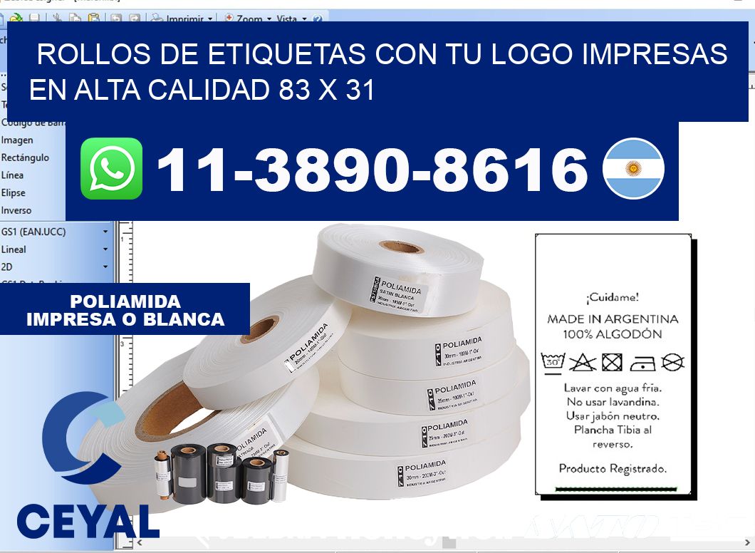 rollos de etiquetas con tu logo impresas en alta calidad 83 x 31