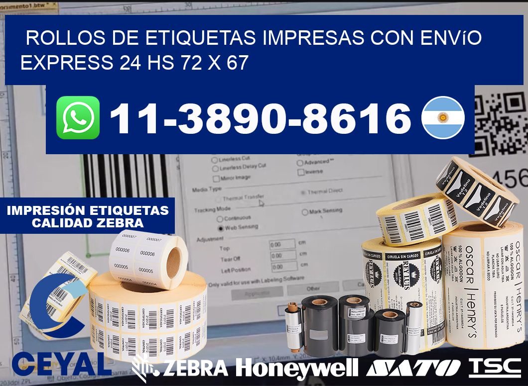 rollos de etiquetas impresas con envío express 24 hs 72 x 67