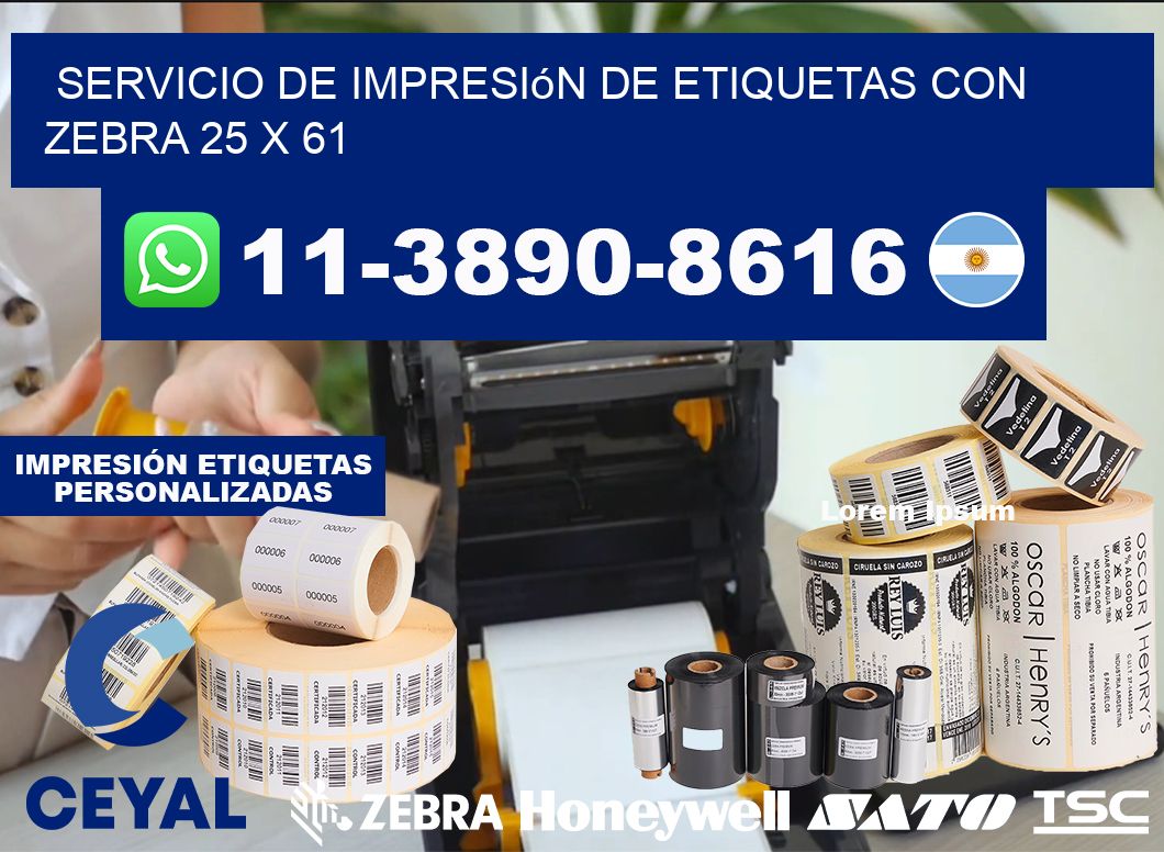 servicio de impresión de etiquetas con Zebra 25 x 61